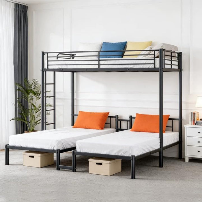 AllSteelFrame Triple Bunk Bed TwinXL Guardrails Durable