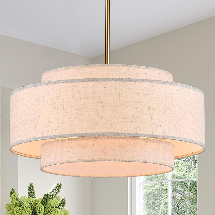 NineteenPointSevenInch Drum Chandelier Antique Gold Linen