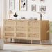 9 Drawer Double Dresser for Bedroom, Rattan Chest of Dressers, Modern Wooden Dresser Chest with Golden Handles, beside Table for Closet, Living Room and Entryway, Natural