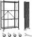 4 Tier Foldable Metal Storage Shelves on Wheels No Assembly | Heavy-Duty Shelf Unit for Kitchen, Garage, Pantry, Basement, Bookshelf, Black