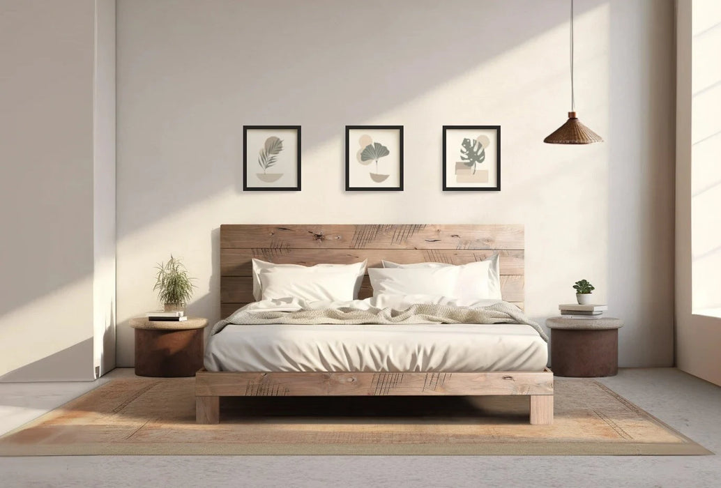 Rampart Bed - Quick Ship - Barnwood Reclaimed Aesthetic - Modern Rustic - Solid Wood - Platform Bed Frame & Headboard - Handmade in USA