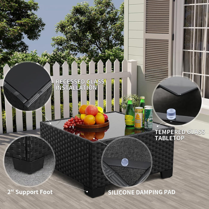 Outdoor Furniture Set 3 Pieces Wicker Patio Furniture Outdoor Sectional Patio Couch Outdoor Coffee Table All-Weather Non-Slip Cushions Waterproof Covers, Peacock Blue