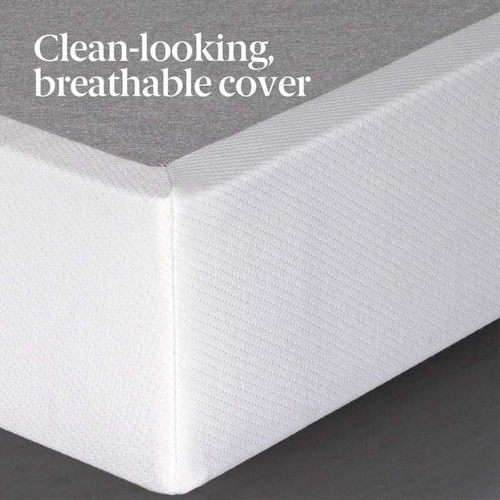 9 Inch Box Spring with Cover, No Assembly Mattress Foundation, Sturdy Metal Structure, Split Queen, White