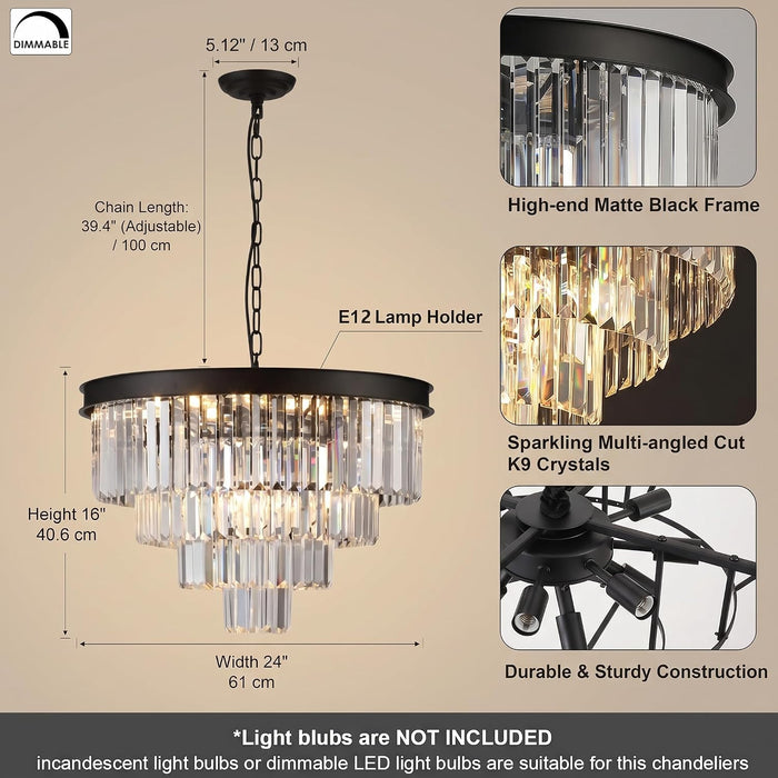 Black Crystal Chandelier FourTier Hanging Ceiling Lamp