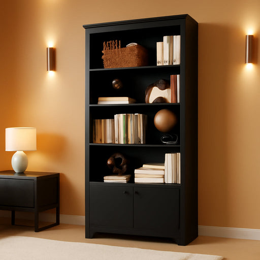Black 69 Inch Tall Farmhouse Bookshelf OpenDisplayShelf