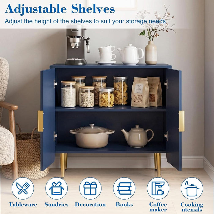 Blue Fluted 2-Door Buffet Cabinet, Modern Coffee Bar & Sideboard