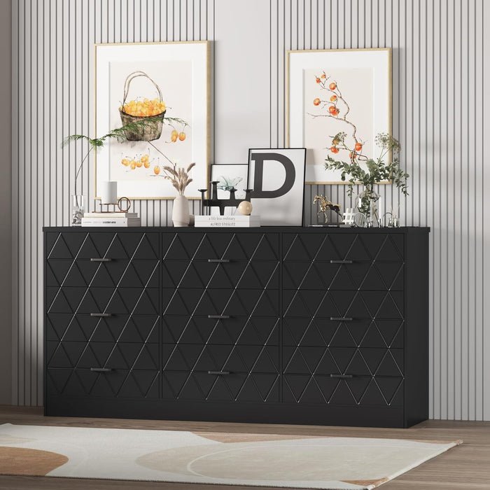 Long Dresser for Bedroom,63 Inch Dresser with 9 Drawers and Power Outlet, Large Modern Storage,Usb Charging Station, Chest of Drawers for Bedroom, Living Room, Hallway