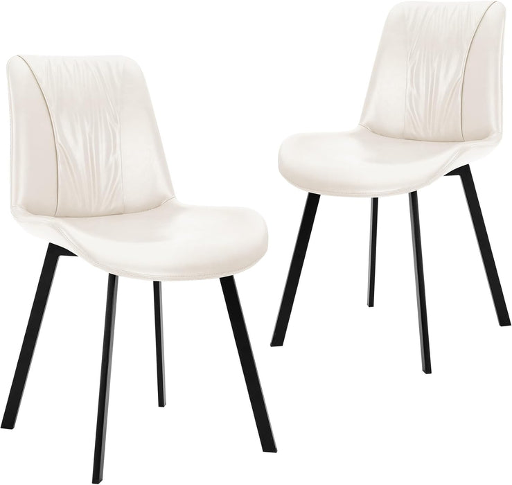 Upholstered Dining Chairs Set of 4, Modern Kitchen & Dining Room Chairs, Faux Leather, Sturdy Metal Legs, for Living Room, Cafe & Restaurant- White