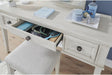 Signature Design by Ashley Robbinsdale Mirrored Vanity with Bench, 52 Inch Antique White Makeup Desk, Casual Wood Dressing Table for Bedroom Storage