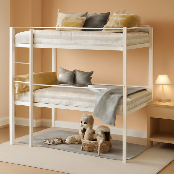 Bunk Bed, Triple Bunk Beds with 2 Ladders, Bunk Beds Twin over Twin over Twin, Metal Bed Frame with Guardrails for Bedroom, No Box Spring Needed, White