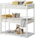 Bunk Bed, Triple Bunk Beds with 2 Ladders, Bunk Beds Twin over Twin over Twin, Metal Bed Frame with Guardrails for Bedroom, No Box Spring Needed, White
