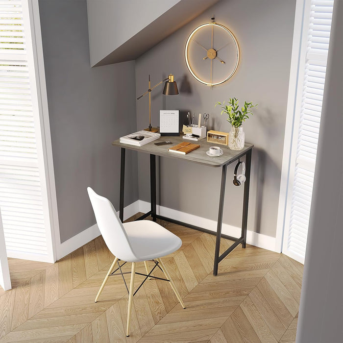 Folding Desk, Small Foldable Desk 31.5" for Small Spaces, Space Saving Computer Table Writing Workstation for Home Office, Easy Assembly, Gray-Wash