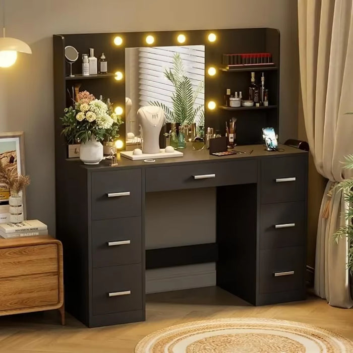 Vanity Desk with LED Lighted Mirror&Power Outlet 3 Model Lights Makeup Table with Drawers Vanity Table Set for Women Girls