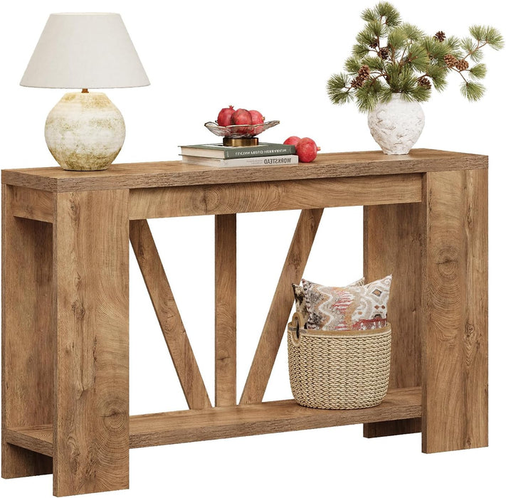 Console Table for Entryway, 47 Inches Narrow Sofa Table behind the Couch, Farmhouse Wood Entry Table with Storage Shelves for Hallway Foyer Living Room, Rustic Wood Grain