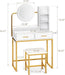 Vanity Desk with LED Lighted Mirror & Power Outlet, White Vanity Desk with Adjustable 3 Lighting Modes, Small Vanity Desk for Bedroom, Makeup Vanity with Chair for Girl, Gold and White
