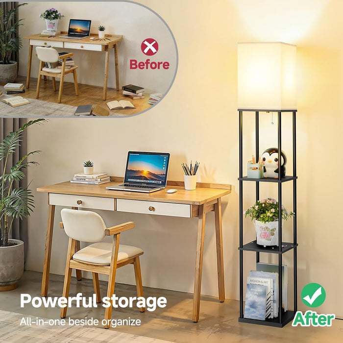 Triple Tier Contemporary Standing Lamp With Shelving