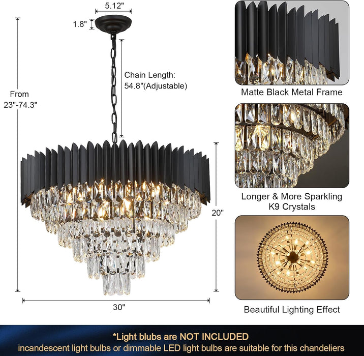30 Inches Black Crystal Chandelier Ceiling Fixture
