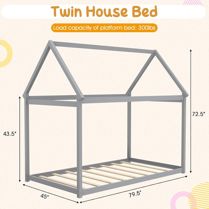 Grey Twin Montessori Playhouse Bedstead Slats Frame