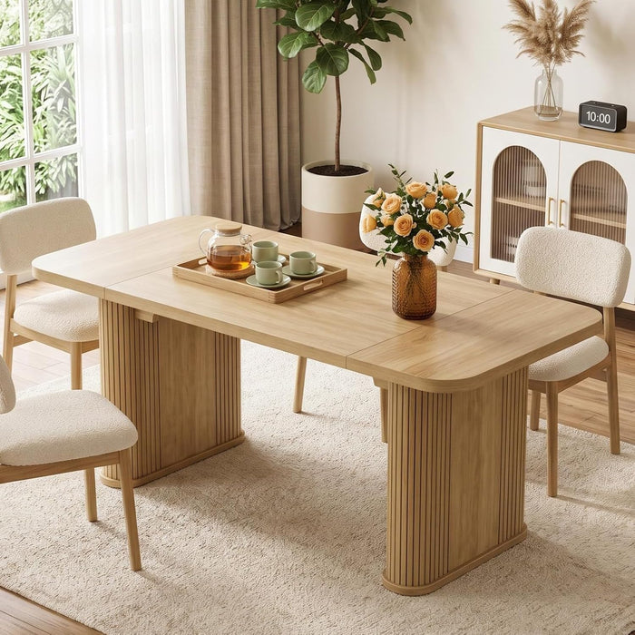 Dining Table for 6-8 People-62 Long Kitchen Dinner Table, Light Oak