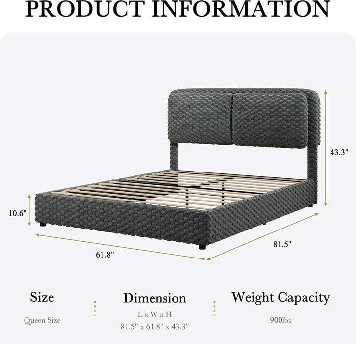 Queen Size Bed Frame with Headboard, Queen Size Corduroy Upholstered Platform Bed Frame with Soft Headboard, Wooden Slats Support, No Box Spring Needed, Easy Assembly, Grey
