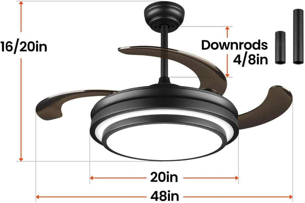 48 Inch Retractable Ceiling Fan Intelligent Controller