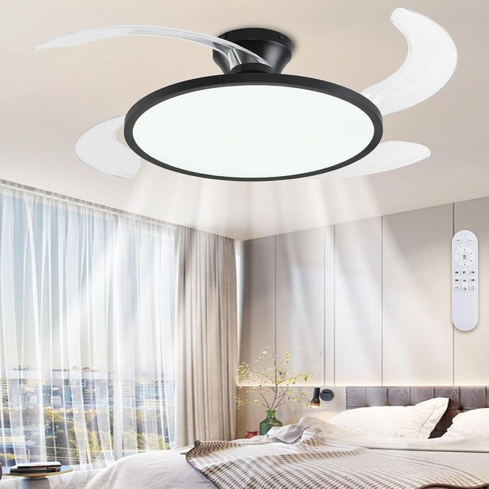 Retractable Ceiling Fan with Lights Remote Control,42'' Low Profile Ceiling Fan with Retractable Blades,Dimmable Full Spectrum,Modern Fandelier for Living Room Dinning Room Bedroom,Black