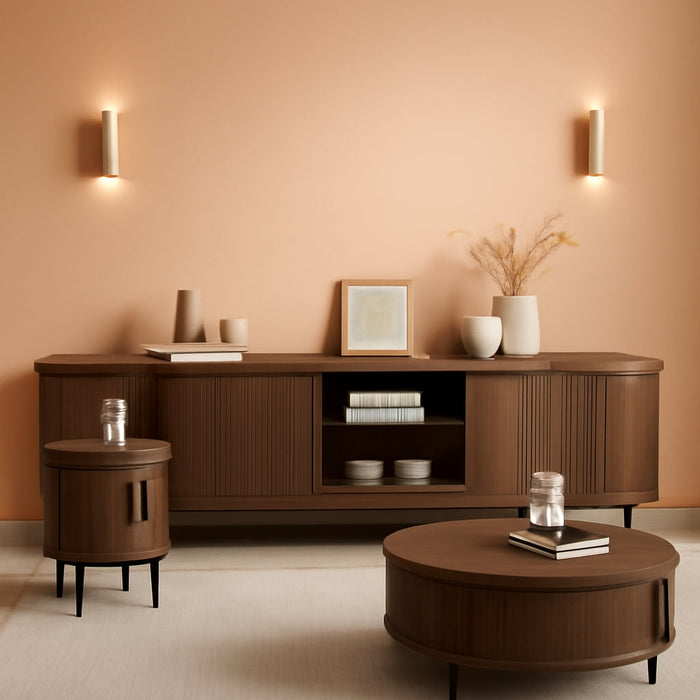 4-Piece Luxury Living Room Table Set, Includes 70" Fluted TV Stand, Fluted Coffee Table and Fluted Nightstand Set of 2 with Storage Drawers, Brown