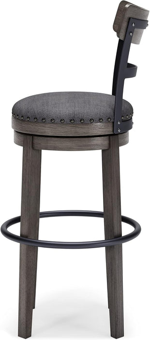 Caitbrook 30" Farmhouse Bar Height Upholstered Swivel Barstool, Gray