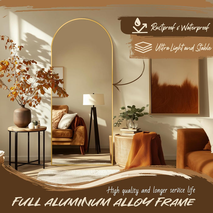 Arched Full Length Mirror, 56"X15" Gold Metal Frame Floor Mirror for Bedroom Living Room, Freestanding/Wall Mount/Leaning