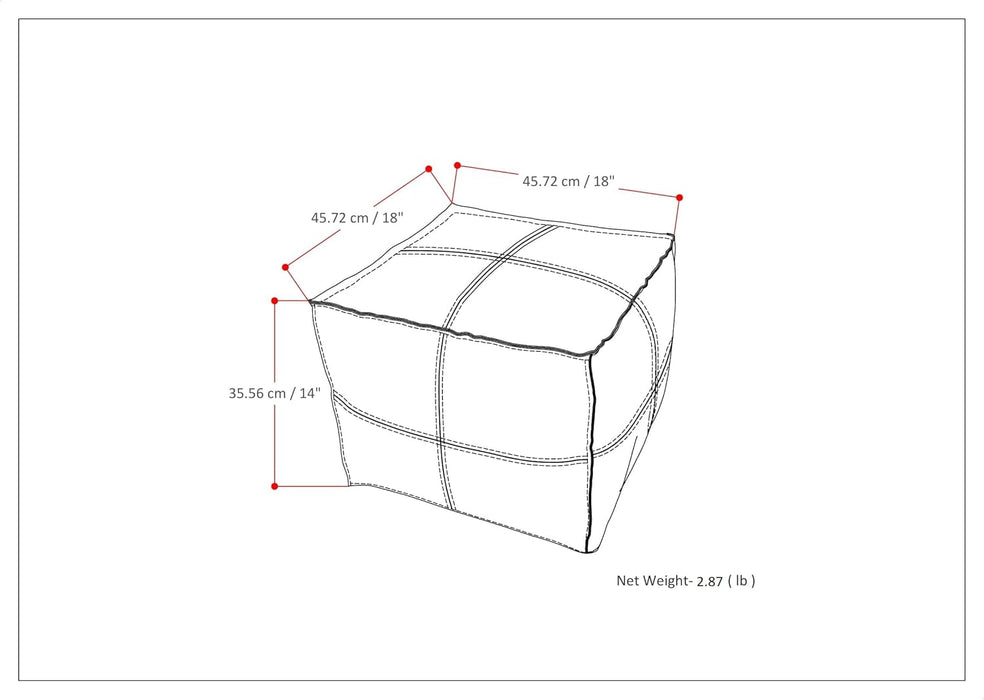 Brody Square Pouf - 18 Inch Wide Upholstered Vegan Leather Ottoman in Distressed Brown, Boho Footstool, Coffee Table or Extra Seating for Living Room or Bedroom, Assembled