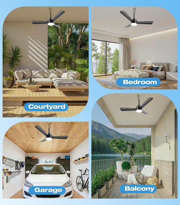 36 Inch Plug-In Ceiling Fan Light with Remote Control,Gazebo Fan Light,3 Blade, Dimmable 3CCT LED, Reversible,Portable Hook Design With16Ft Cable for Bedroom Garage Tent Porch Kitchen