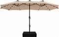 15Ft Large Patio Umbrella with Base&Solar Lights,Rectangle,Beige | Outdoor Double-Sided Rectangular Umbrella with Stand, 36Pcs LED Lights, Triple Head, Heavy Duty, UV Resistant, for Outside