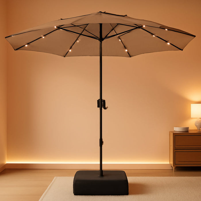 15Ft Large Patio Umbrella with Base&Solar Lights,Rectangle,Beige | Outdoor Double-Sided Rectangular Umbrella with Stand, 36Pcs LED Lights, Triple Head, Heavy Duty, UV Resistant, for Outside