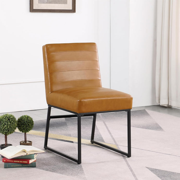 Channeled Metal Dining Chair Home Décor | Single Pack - Brown Faux Leather