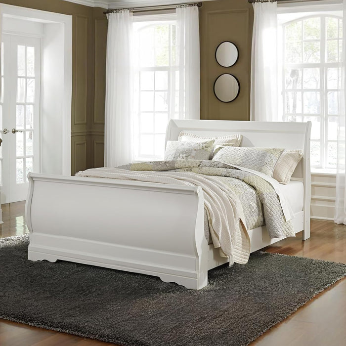 Signature Design by Ashley Anarasia Traditional Queen Sleigh Bed with Metal Slats, Foundation or Box Spring Needed, White