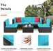 6 Pieces Patio Furniture Sets Outdoor All-Weather Sectional Patio Sofa Set PE Rattan Manual Weaving Wicker Patio Conversation Set with Glass Table & Ottoman Cushion and Red Pillows, Blue