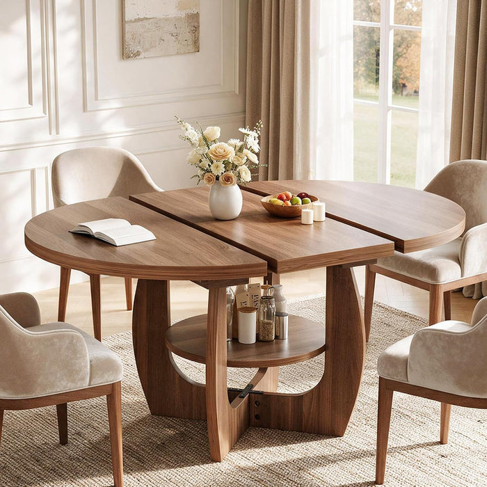 47.2"-58.7" Extendable round Dining Table for 4-6 with Storage Shelf