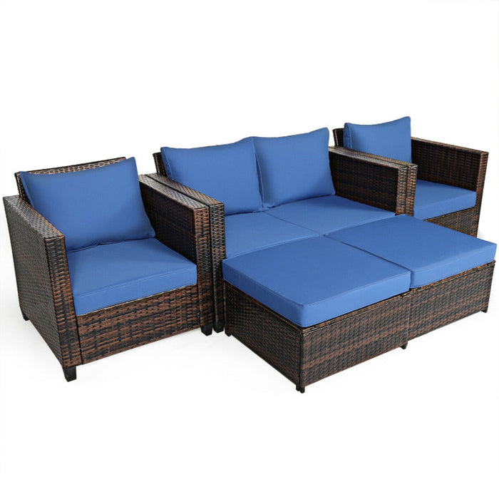 5 Pieces Patio Rattan Furniture Set with Removable Cushions