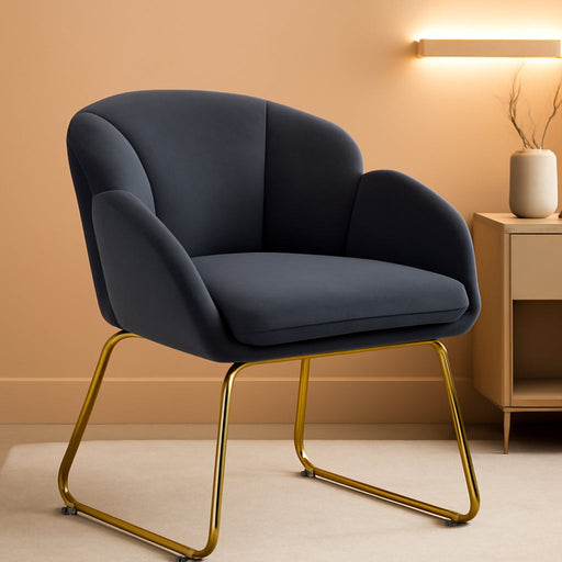 Flower Shape Velvet Armchair, Modern Side Chair Vanity Chair with Golden Metal Legs for Living Room/Dressing Room/Bedroom/Home Office/Kitchen, Dark Gray