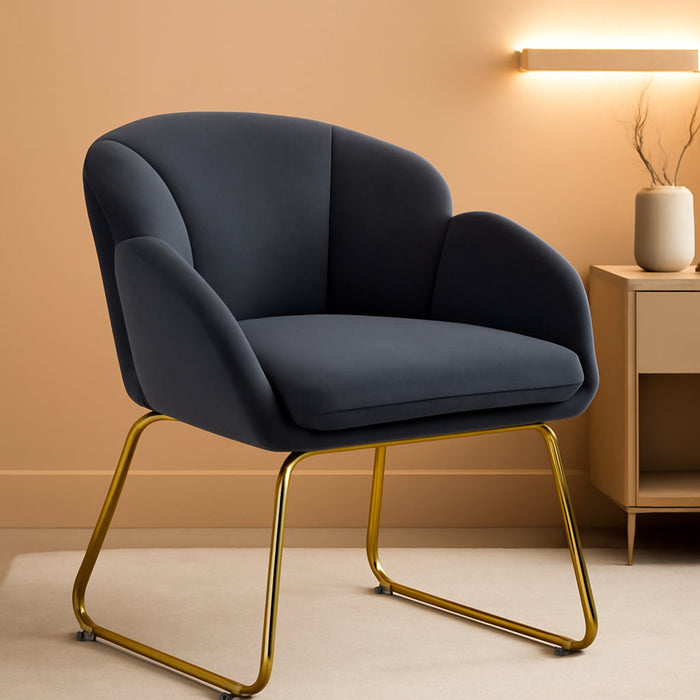 Flower Shape Velvet Armchair, Modern Side Chair Vanity Chair with Golden Metal Legs for Living Room/Dressing Room/Bedroom/Home Office/Kitchen, Dark Gray