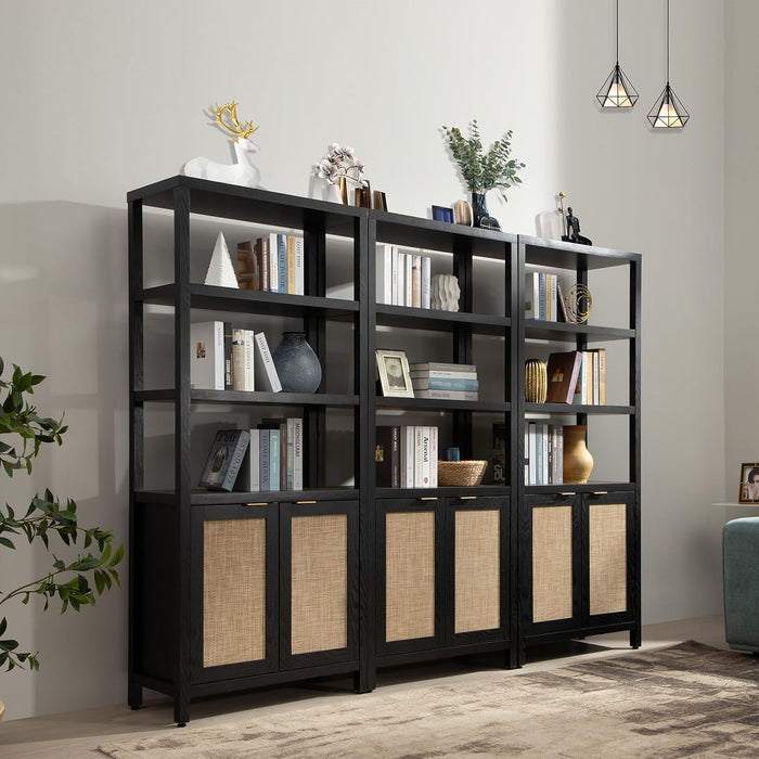 Rattan Boho 5 Tier BookshelfStorageUnit With Doors
