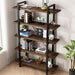 5-Tier Industrial Style Solid Wood Bookcase and Book Shelves,Rustic Wood and Metal Shelving Unit， Living Room,Modern Rustic Open Industrial Book Shelf Office,Distressed Brown (Ay-02-5Tier)