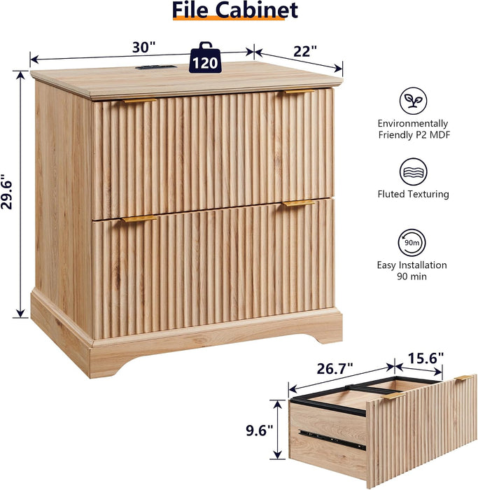 30"File Cabinet W/Charging Station, W/Files Hanging Rod for Letter/Legal/A4