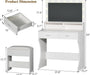 Small Vanity Desk with Mirror and Lights, White Makeup Vanity with Chair, RGB Vanity Table Set with 2 Drawers & Power Outlets & LED Strip, 3 Color Modes & Adjustable Brightness for Women Girls Bedroom