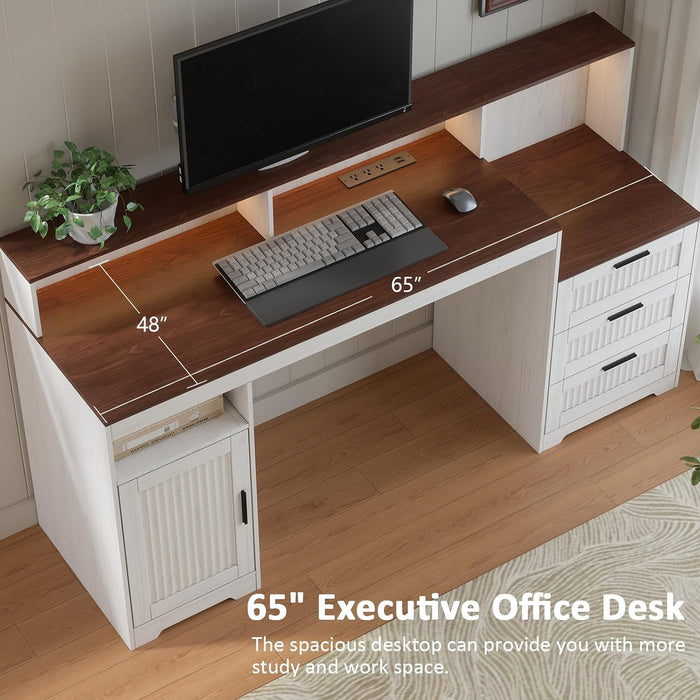 65" Home Office Desk with Drawers and Storage, Large Computer Desk