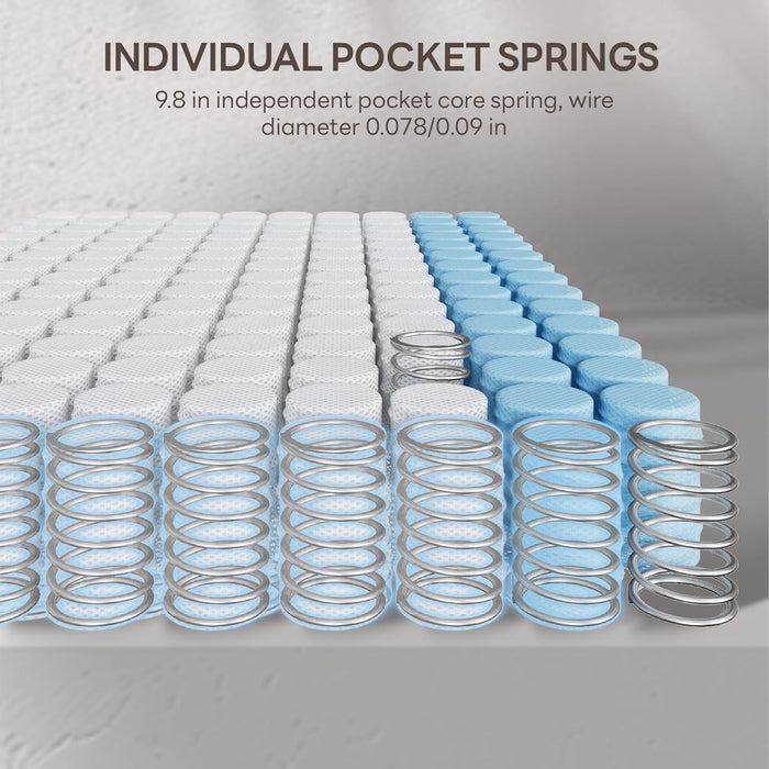 Full Mattress, 10 Inch Gel Memory Foam Mattress Zoned Pressure Relief with Medium Firm, Mattress in a Box Individual Pocket Springs for Motion Isolation, SG Made, Certipur-Us Certified