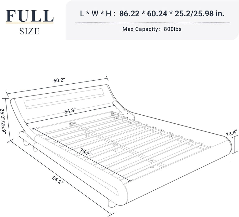Full Size LED Platform Bed Frame with Adjustable Headboard/No Box Spring Need/Easy Assembly/Faux Leather in Black