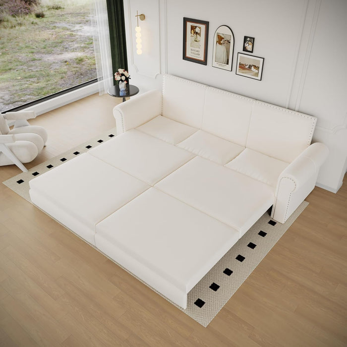 King Size Multifunctional Sleeper Sofa Beige Velvet