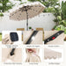 9 FT Solar Patio Umbrella, 2-Tiers Scalloped Outdoor Table Market Umbrella with 24 LED Lights, Vented Top, Tilt Adjustment, Crank, 8 Ribs for Backyard Poolside Deck Beach Lawn (Beige)