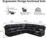 Manual Recliner Sectional Sofa Set, Bonded Leather L-Shaped Living Room Furniture Sets, Reclining Corner Couch with Drop-Down Table/Storage Console/Cup Holders for Home Office (Black, Sectional)